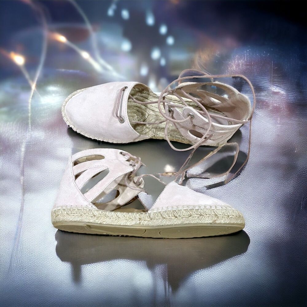 MAIDEN LANE Lace-Up Espadrilles Flats Blush Powder Pink 38 EU 7 1/2 US